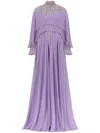 Dina Melwani Embellished Chiffon Gown In Purple