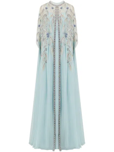 Dina Melwani Embellished Gown In Blue