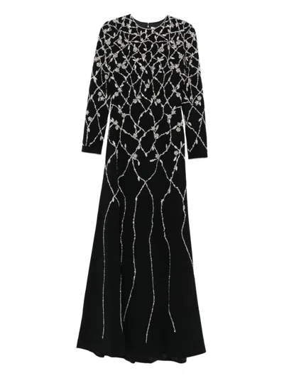 Dina Melwani Embellished Maxi Dress In Black