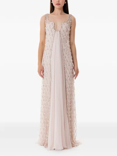 Dina Melwani Embellished Maxi Dress Set In White