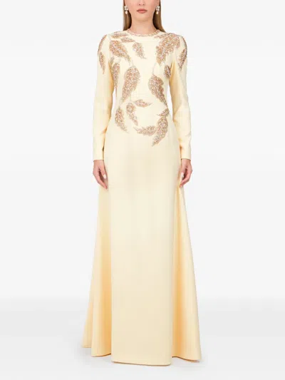 Dina Melwani Embellished Maxi Dress In Yellow