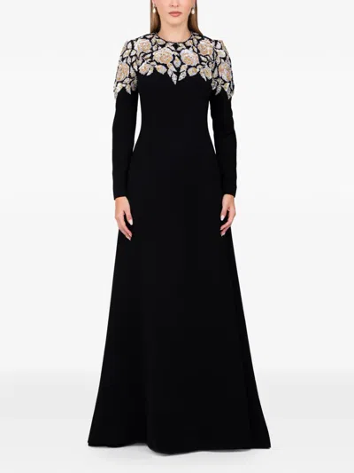 Dina Melwani Embellished Maxi Gown In Black