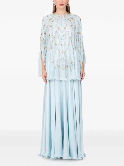 Dina Melwani Embellished Slit-sleeve Maxi Dress In Multi