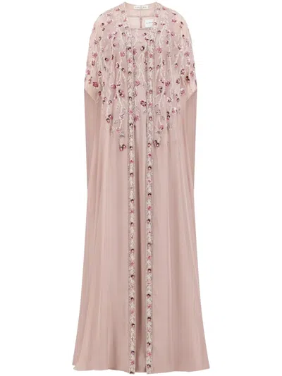 Dina Melwani Embroidered Gown In Pink