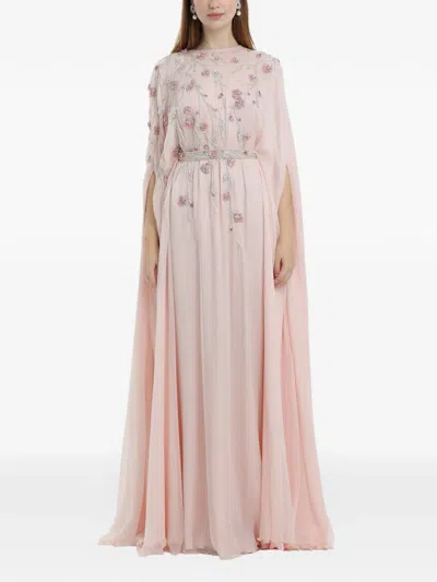 Dina Melwani Floral Beaded Maxi Dress In Pink