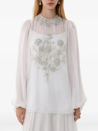 Dina Melwani Floral Crystal-embellished Maxi Dress In White
