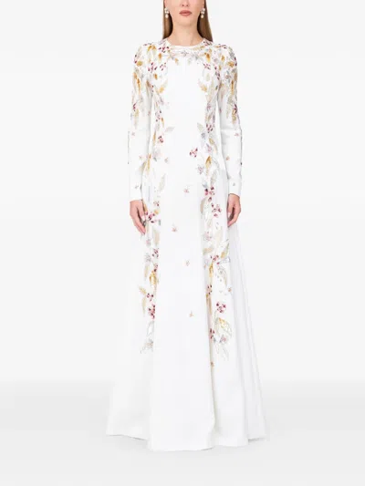 Dina Melwani Floral-embellished Dress In White