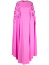 Dina Melwani Floral-embroidered Crepe Gown In Pink