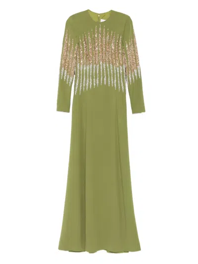 Dina Melwani Sequin-embellished Maxi Dress In Green