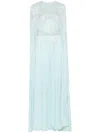 Dina Melwani Silk Maxi Dress In Blue