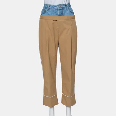 Pre-owned Dina Zaki Beige Synthetic Denim Mix Duel T Fashion Pants L