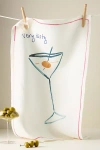 Dinette Dirty Martini Linen Dish Towel In Green