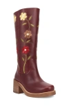 Dingo Bloom Embroidered Boot In Burgundy