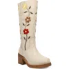 Dingo Womens Bloom Leather Boot Block Heel Cowboy Boots In Neutral