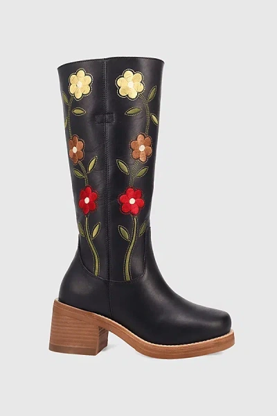 DINGO BLOOM EMBROIDERED LEATHER BOOT IN BLACK, WOMEN'S AT URBAN OUTFITTERS