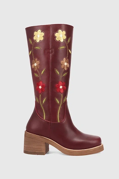 DINGO BLOOM EMBROIDERED LEATHER BOOT IN MERLOT, WOMEN'S AT URBAN OUTFITTERS