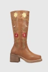 Dingo Bloom Embroidered Leather Boot In Tan, Women's At Urban Outfitters In Brown