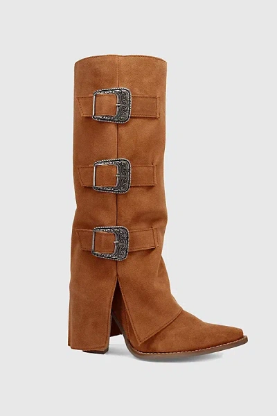 Dingo Buckle Bunny Suede Foldover Cowboy Boot In Camel, Women's At Urban Outfitters In Brown