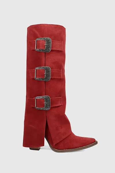 Dingo Buckle Bunny Suede Foldover Cowboy Boot In Red, Women's At Urban Outfitters