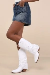 Dingo Eye Candy Knee High Denim Western Boot In White