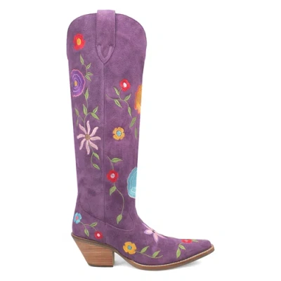Pre-owned Dingo Flower Power Embroidered Floral Snip Toe Cowboy Womens Purple Casual Boot
