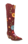 Dingo Flower Power Knee High Western Boot In Burgundy