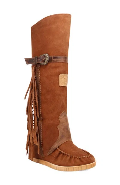 Dingo Fringe Moc Toe Boot In Brown