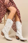 Dingo Full Bloom White Leather Embroidered Mid-calf Western Boots In White