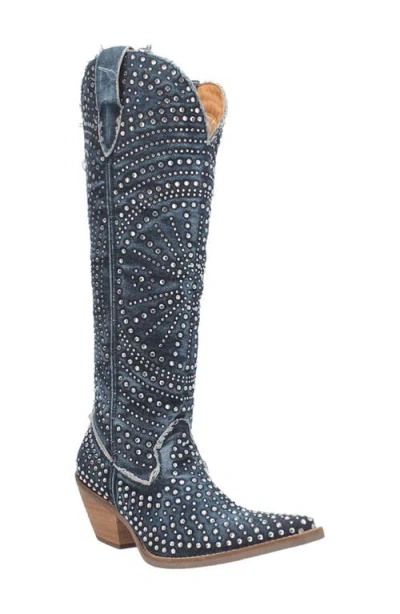 Dingo Honkeytonk Honey Knee High Denim Boot In Blue