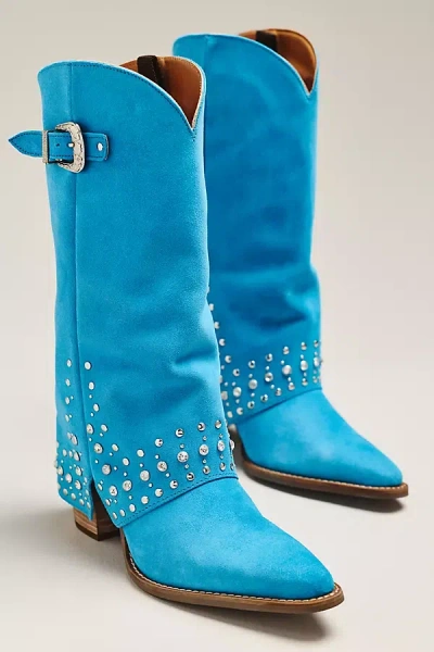 Dingo Womens Howdy Honey Suede Leather Boot Block Heel Cowboy Boots In Blue
