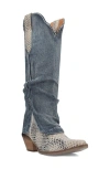 Dingo Shabby Blue Denim Leather Knee-high Western Boots In Blue