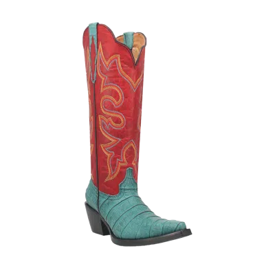 Pre-owned Dingo Ladies Matilda Turquoise & Red Leather Tall Boots Di231-bl3