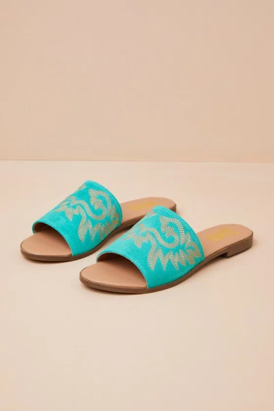 Dingo Lasso Green Suede Leather Embroidered Slide Sandals