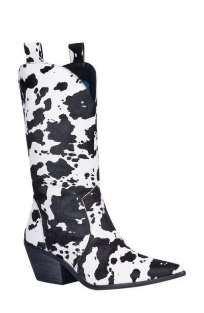 Dingo Live A Little Cow Print Genuine Calf Hair Western Boot In Black