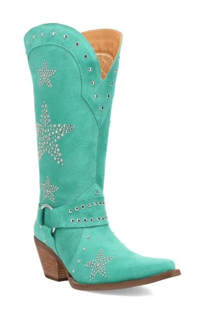 Dingo Womens Lucky Stars Suede Leather Boot Block Heel Cowboy Boots In Green