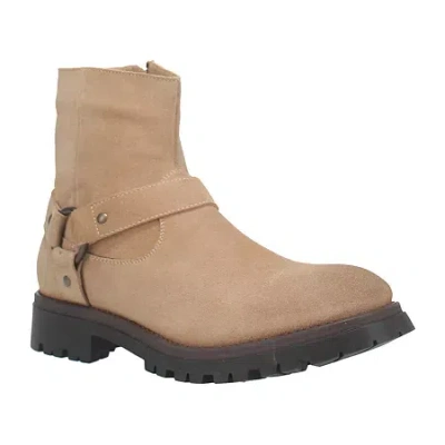 Dingo Mens Road Trip Leather Boot Block Heel Motorcycle Boots In Neutral
