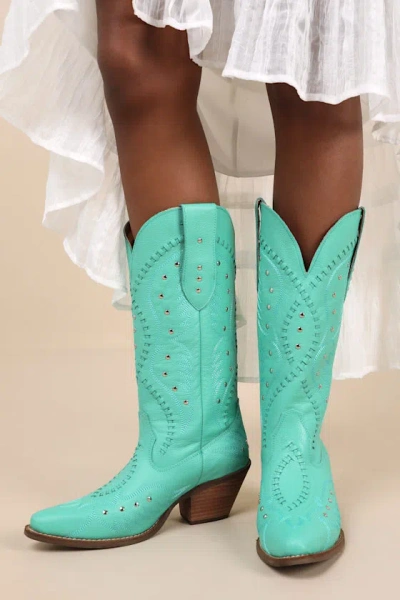 DINGO PRETTY 'N PINK GREEN LEATHER KNEE-HIGH WESTERN BOOTS