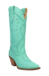 Dingo Pretty 'n Pink Green Leather Knee-high Western Boots In Green