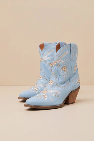 Dingo Primrose Blue Multi Embroidered Ankle-high Western Booties