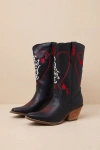 Dingo Queen A Hearts Black Leather Knee-high Western Boots In Black