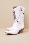 Dingo Queen A Hearts White Leather Knee-high Western Boots