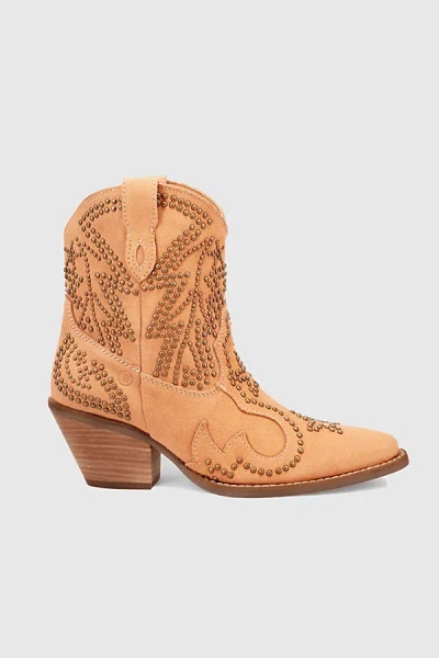 Dingo Seein' Stars Studded Suede Cowboy Bootie In Peach, Women's At Urban Outfitters In Orange