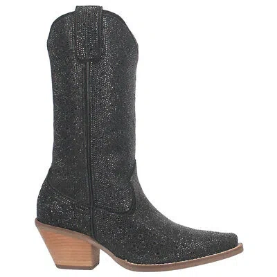 Pre-owned Dingo Silver Dollar Rhinestone Round Toe Cowboy Womens Black Casual Boots Di570
