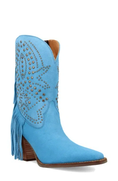 Dingo Star Power Fringe & Stud Western Boot In Blue