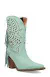 Dingo Star Power Fringe & Stud Western Boot In Green