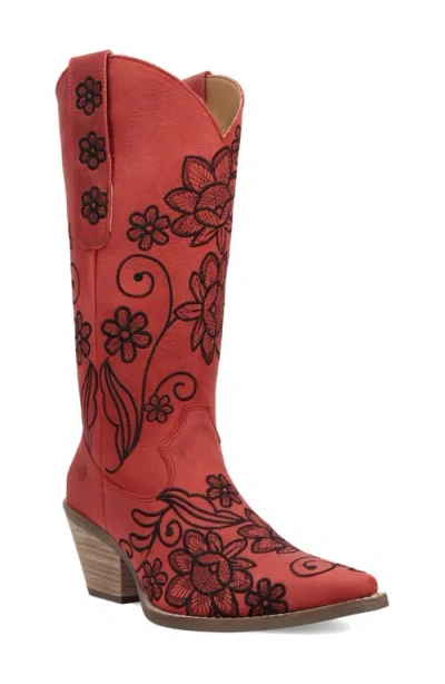 Dingo Swing Floral Embroidery Western Boot In Red