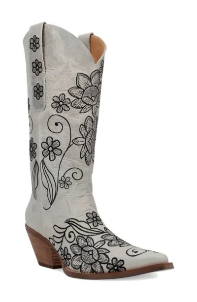 Dingo Swing Floral Embroidery Western Boot In Silver