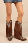 Dingo Tequila Sunrise Brown Suede Leather Fringe Western Boots In Brown