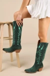 Dingo Thunder Road Green Suede Leather Knee-high Western Boots In Green