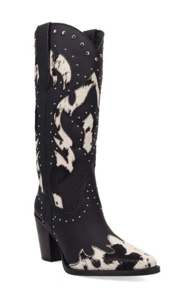 Dingo Untamed Genuine Calf Hair Western Boot In Black Cow Print